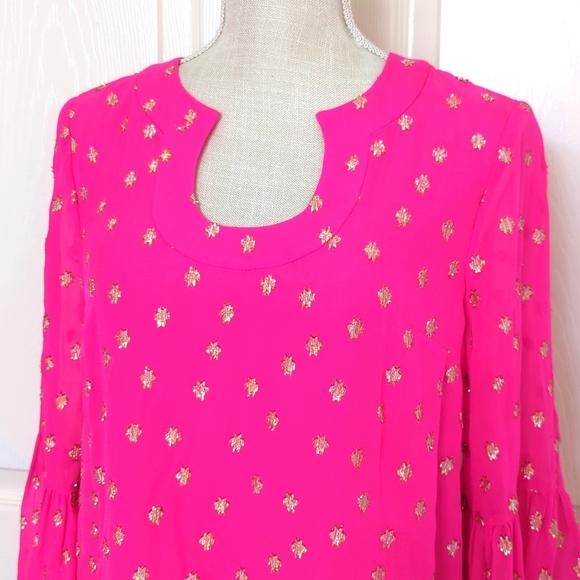 Lilly Pulitzer Pinta Pink Starry Clip Chiffon Top - Picture 3 of 7